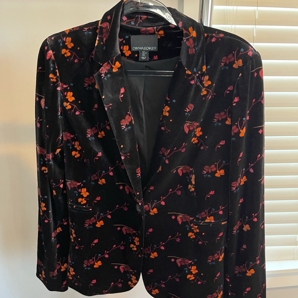 Cynthia Rowley Black Velvet Jacket with Colorful Floral Design